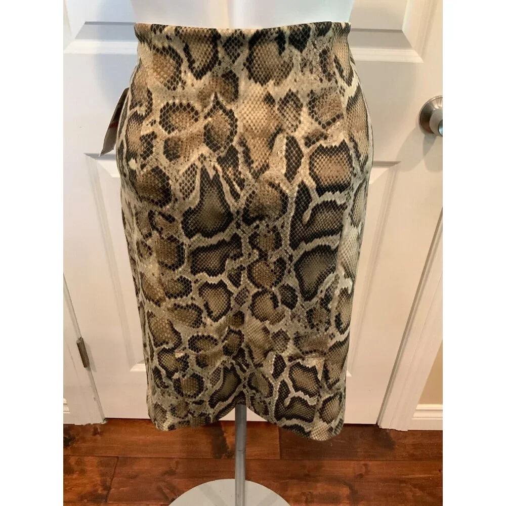 Michael Kors Brown & Black Python Print Pencil Skirt, Size 2 (US), NWT!
